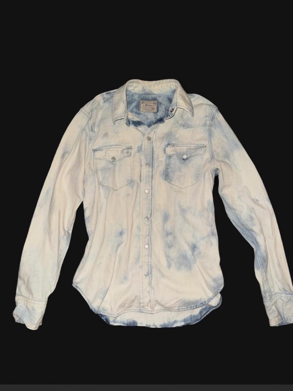 Vtg Polo Ralph Lauren Authentic Dungarees Acid Wash Denim Pearl Snap Shirt Men M